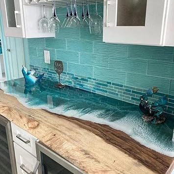 Customized Large Epoxy Table, Resin Ocean Dining Table for 2, 4, 6, 8, Resin Living Room Table Epoxy Coffee Table Top, Bar Counter (Without Stand, 36 x 24 Inches)