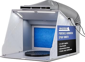 Master Airbrush Portable Airbrush Spray Booth Kit with Dual Exhaust Fans, 4 LED Lights, Turntable & Extension Hose, 16"x18"x13" Hobby Airbrush Booth for Painting, Models, Arts, Crafts, Cakes
