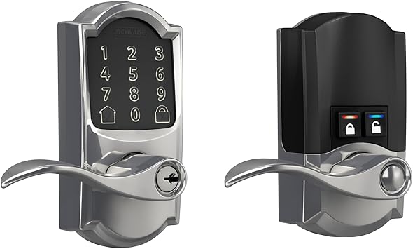 Schlage Encode Smart Wi-Fi Lock with Lever Handle, Touchscreen Keypad, Keyless Entry Door Lock, App Control, Alexa, Google Home and Airbnb Compatible, Bright Chrome, FE789WB CAM 625 Acc