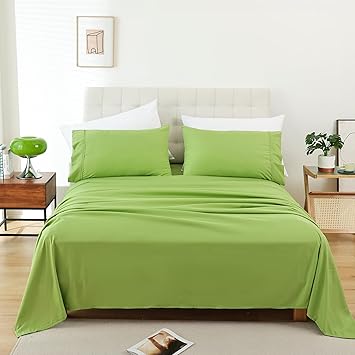 Whitney Home Textile Twin Sheet Set - 3 Piece Bed Sheets for Twin Size Bed, Luxury Soft Breathable Microfiber, Extra Deep Pocket, Bedding Sheets & Pillowcase, Wrinkle Free Oeko-Tex, Green