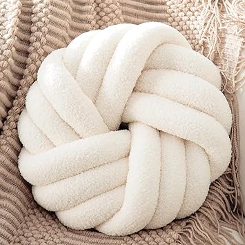 XIAIJIA White Round Knot Pillow 14'' Round Throw Pillow, Soft Plush Knot Round Pillows Decorative, Modern Home Decorative Cushion for Bed, Bedroom, Sofa, Couch, Teen Room