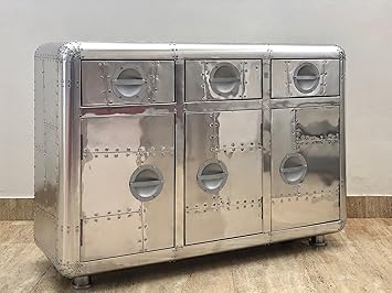 NauticalMart Aviator 3 Door Sideboard End Table Design Metal Side Table Living Room Furniture (36 Inches)