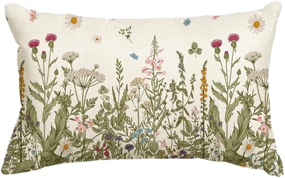 AVOIN colorlife Wildflowers Fall Throw Pillow Cover, 12 x 20 Inch Flower Cushion Case Decoration for Sofa Couch