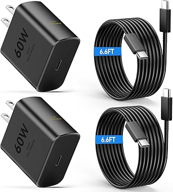 60W USB C Super Fast Charger Type C Android Phone Charger Fast Charging Block with 6.6ft USB-C to USB-C Cord Compatible with Samsung Galaxy S26 Ultra/S26/S26+/S25/S25 Ultra/S25+/S24, MacBook, iPad