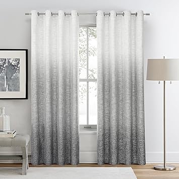 Ombre Full Blackout Curtain Panels 84 Inch Long Noise Reducing Energy Efficient Window Treatment Drapes for Bedroom Linen Texture with Grommets Top Gradient Print Cream White to Gray, 50"x84"x2