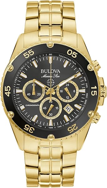 Bulova Men's Marine Star Gold Chronograph Stainless Steel Watch, Black Dial Style: 98B406
