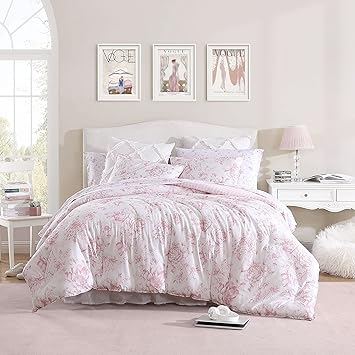 Laura Ashley - Twin XL Comforter Set, Reversible Cotton Bedding for Year Round Use, 2 Piece Coquette Bed Set with Matching Pillowcase (Delphine Mauve Pink)