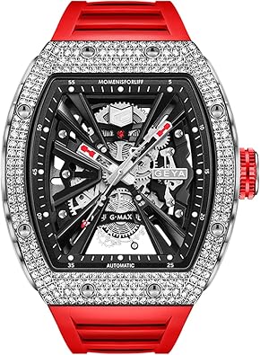 Automatic Mechanical Watch Skeleton Carbon Fiber 50M Waterproof Casual Men Wrist Watch Sterling Watches Chronograph Analog Business Casual Fashion Adjustable Silicone Band