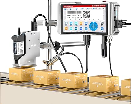 Phezer 0.5inch/12.7mm Automatic Online Inkjet Coding Machine for Production Line, 23 Languages, Intelligent Variable Data/Date/Logo/Barcode/Image Thermal Inkjet Printer, (1 Nozzle, 0-70M/min, PW1)