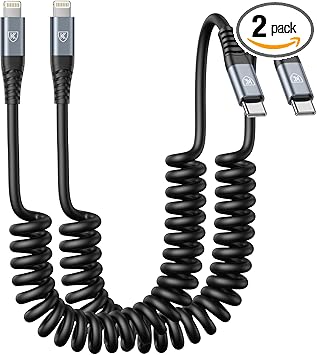 KIYODA USB Type C to Lightning Cable 3FT 2Pack, Coiled iPhone Charger Fast Charging for Car Short USBC Lightning iPhone Cord for iPhone14/13/12/11 Pro Max/iPad/CarPlay