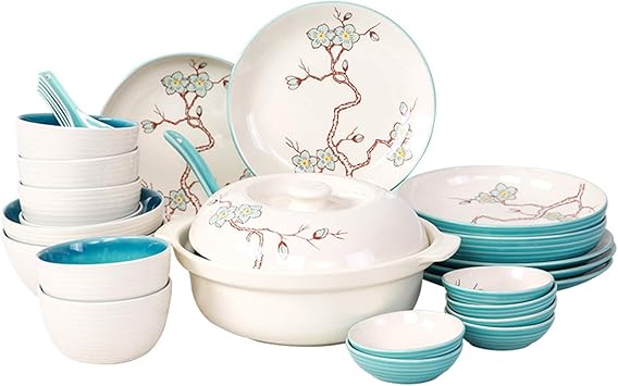 Tableware Set 28-Piece Kitchenware Set Household Ceramic Dinner Plate Sets Creative Plum Pattern Tableware Sets Service for 6 Tableware and Serveware Set