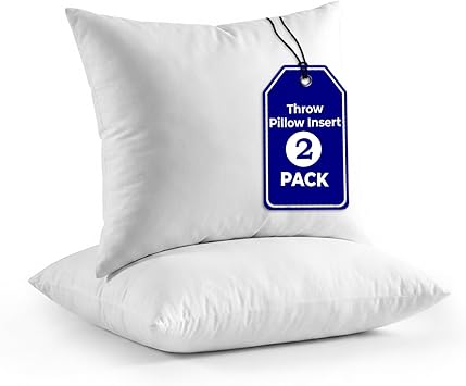 QUBA LINEN 18 x 18 Throw Pillow Insert - Pack of 2 White, Down Alternative Pillow Inserts for Decorative Pillow Covers, Throw Pillows for Bed, Couch Pillows for Living Room (Pack of 2)