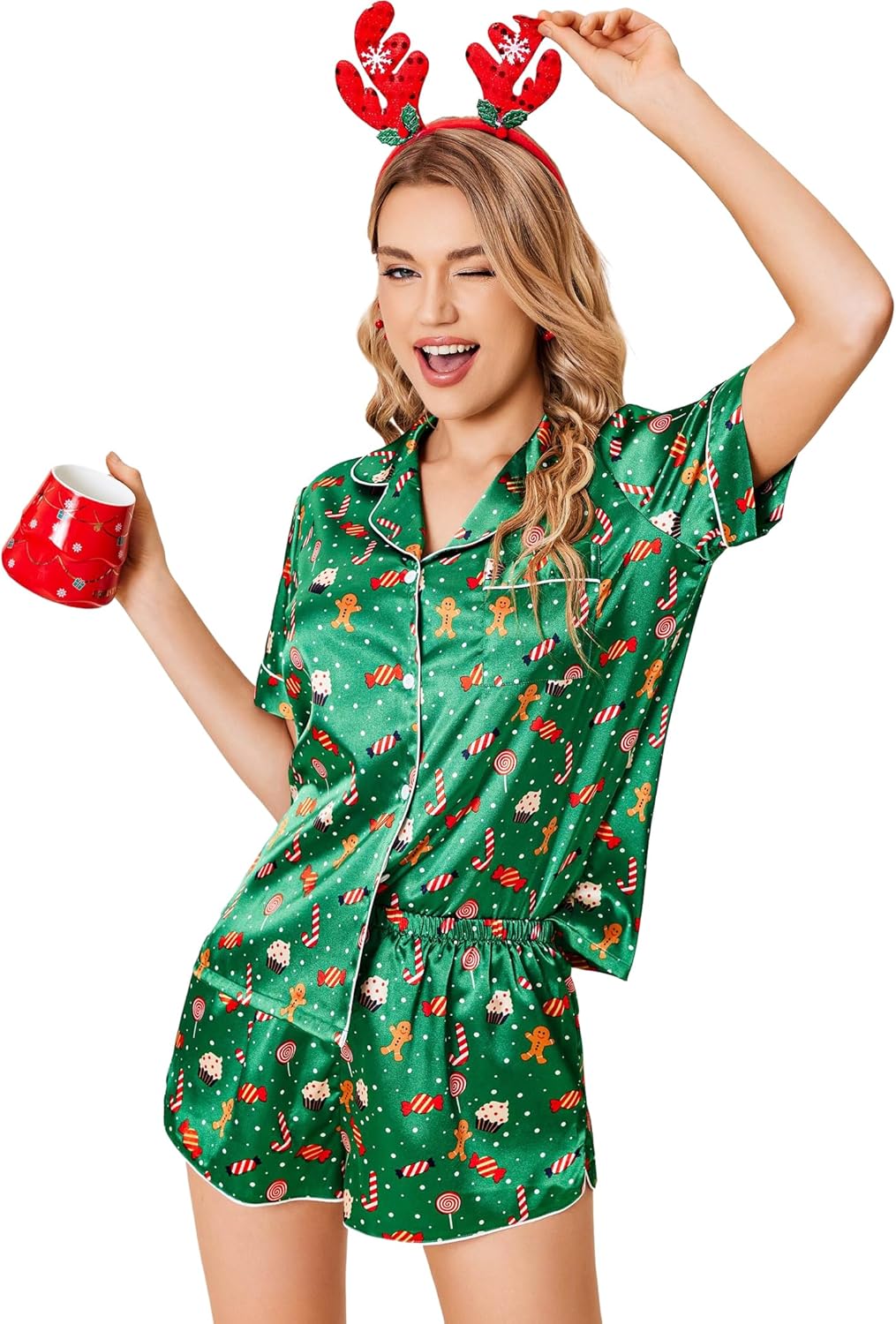 Ekouaer Womens Silk Satin Pajamas Set Short Sleeve Sleepwear Button Down Loungewear 2 Piece Pjs Shorts Set S-5X Plus Size