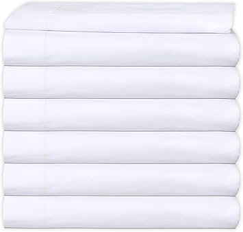 GOLD TEXTILES 6 Queen Bulk Flat Sheet (90 x110) Inches White T-200 Percale Hotel Linen Polycotton Flat Sheets - Top Sheet for Home Bedding, Hospital, Hotel, Easy Care (6, Queen Flat Sheet)