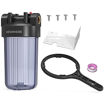 WHT10 Whole House Water Filter Housing, Fit 10"x4.5" Sediment etc Filters for Well and City Water, Big Filter Blue Pre-Filtration System for Home, 1" NPT Port, Pressure Release (Clear Housing)