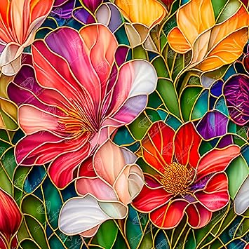 DIAMOND ART CLUB Stained Glass Flower Diamond Painting Kit, Fun DIY Crafts for Adults, Round Diamond Art Canvas, 13" x 13" (32.8 cm x 32.8 cm)
