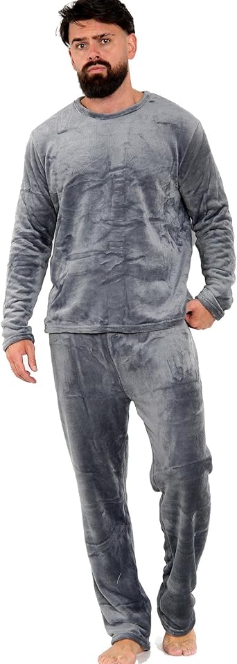 A2Z Mens Pyjamas Soft Warm Fleece Twosie Adults Crew Neck Long Sleeves Pyjamas 2 Piece Gift Set Size S-2XL