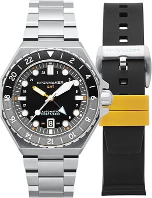 Spinnaker Dumas Men's Automatic GMT Dive Watch – Seiko NH34 Movement, 44mm Stainless Steel Case, Water Resistant 300m, Stainless Steel Bracelet, SP-5119