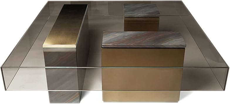 Light Luxury Coffee Table Stainless Steel Square End Table Tempered Glass Table Living Room Tea Table Furniture