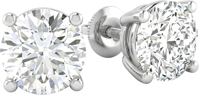 1/2 Carat - 5 Carat Lab Grown Diamond screw back Earrings| 14K White Gold Four prong Lab-Grown Diamond Solitaire Stud Earrings| D-E color and VS1 clarity