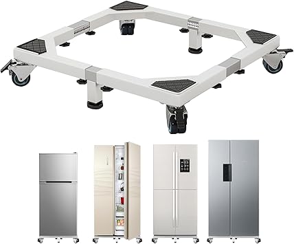 Heavy Duty All Steel Fridge Stand with Wheels Mobile Base Universal Adjustable Washing Machine Stand Multi-Functional Base Furniture Dolly for Refrigerator, Washer and Dryer (White/Large)