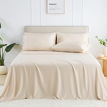GOKOTTA Queen Size Bed Sheets 6 Piece Set, Soft Cooling for Hot Sleepers - Hotel Luxury Silky Breathable Sheets, Deep Pocket Up to 16" - 100% Rayon Derived from Bamboo