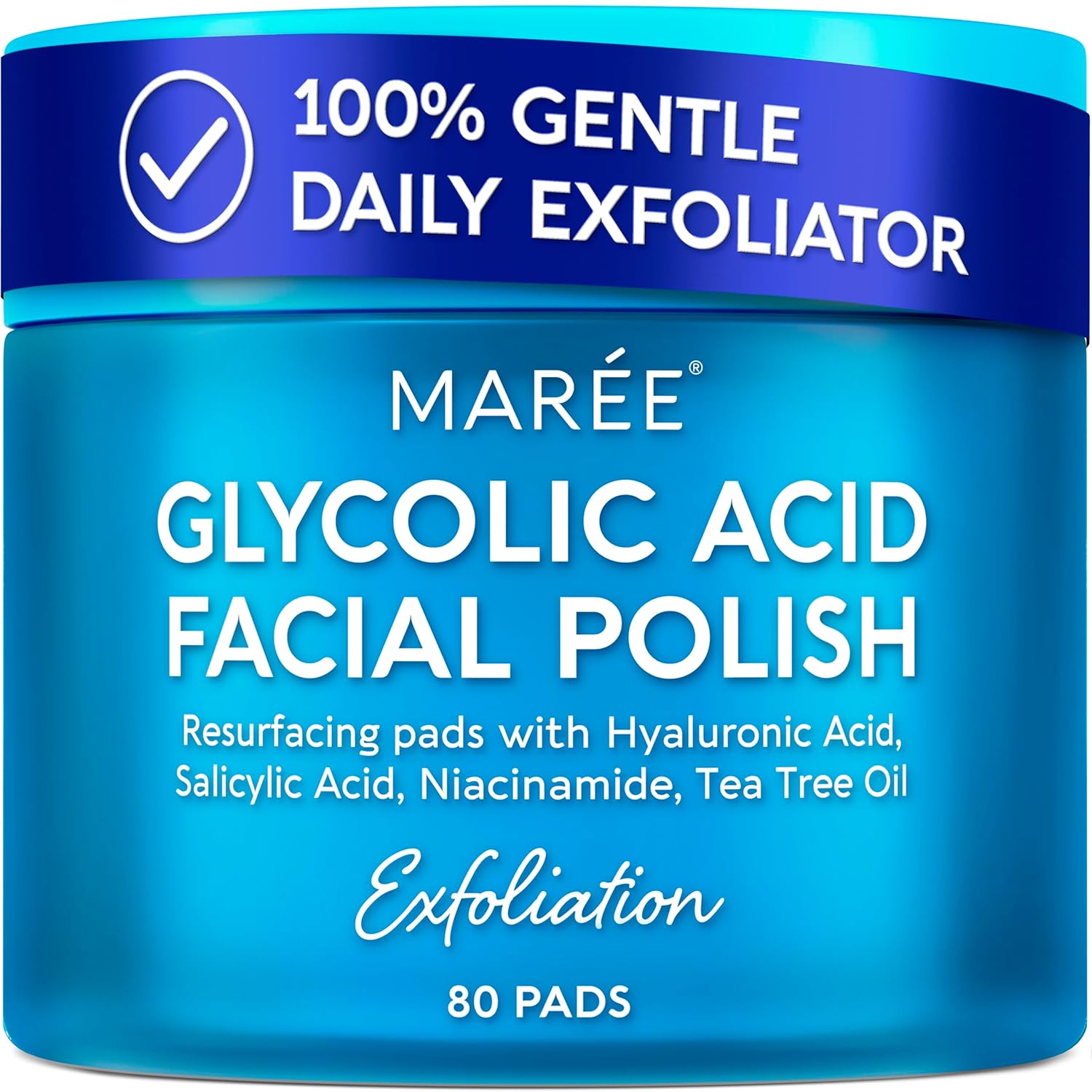 MAREE Glycolic Acid Pads - Toner Pads for Face Cleansing - Exfoliating Pad with Tea Tree Oil, Salicylic Acid & Vitamins E, B3, B5 - Facial Polishes & Peels, Skin Pore Resurfacing & Radiance - 50 Count