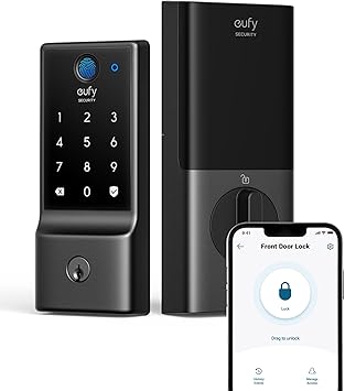 eufy Security Smart Lock C220, Fingerprint Keyless Entry Door Lock, Built-in Wi-Fi, App Remote Control, Front Door Smart Lock Deadbolt, 8Months Battery, Reliable Power, IP53 Waterproof, BHMA Grade 3