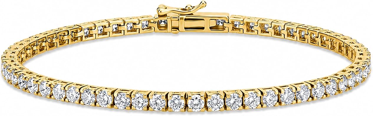 5 Carat - 10 Carat Lab Grown Diamond Tennis Bracelet | 14K Yellow Gold Four prong Link Tennis Bracelet Size 6.5 To 8 inch | E-F color and VS1 clarity