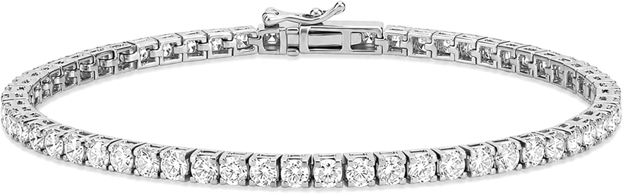 5 Carat - 10 Carat Lab Grown Diamond Tennis Bracelet | 14K White Gold Round-shape Four prong Diamond Tennis Bracelet 6.5" to 8" |E-F Color and VS1 Clarity