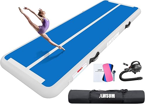 AWSUM Inflatable Gymnastics Mat 10ft/13ft/16ft/20ft/23ft Training mat 4/8 inches Thick tumbling mat with Electric Pump for Home/Gym/Outdoor