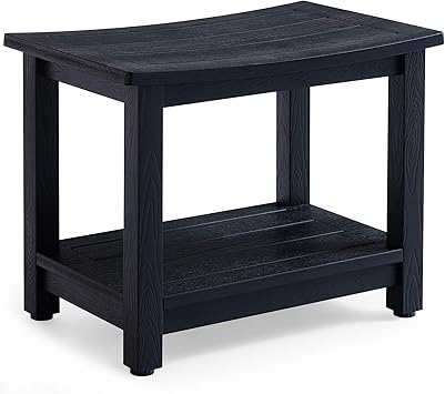 KaimuBench Heavy Duty HDPS Shower Bench Seat, Waterproof Shower Stool for Shaving Legs, Large Poly Lumber Bathroom Chair Seat with Ajustable Feet, Indoor/Outdoor Use, No Maintenance, Black