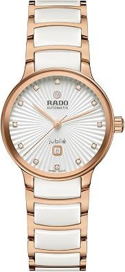Rado - Centrix - Women's Automatic Swiss Watch - 30mm Silver-White Dial with Date - White & Rose Gold High-Tech Ceramic Bracelet - R30019744