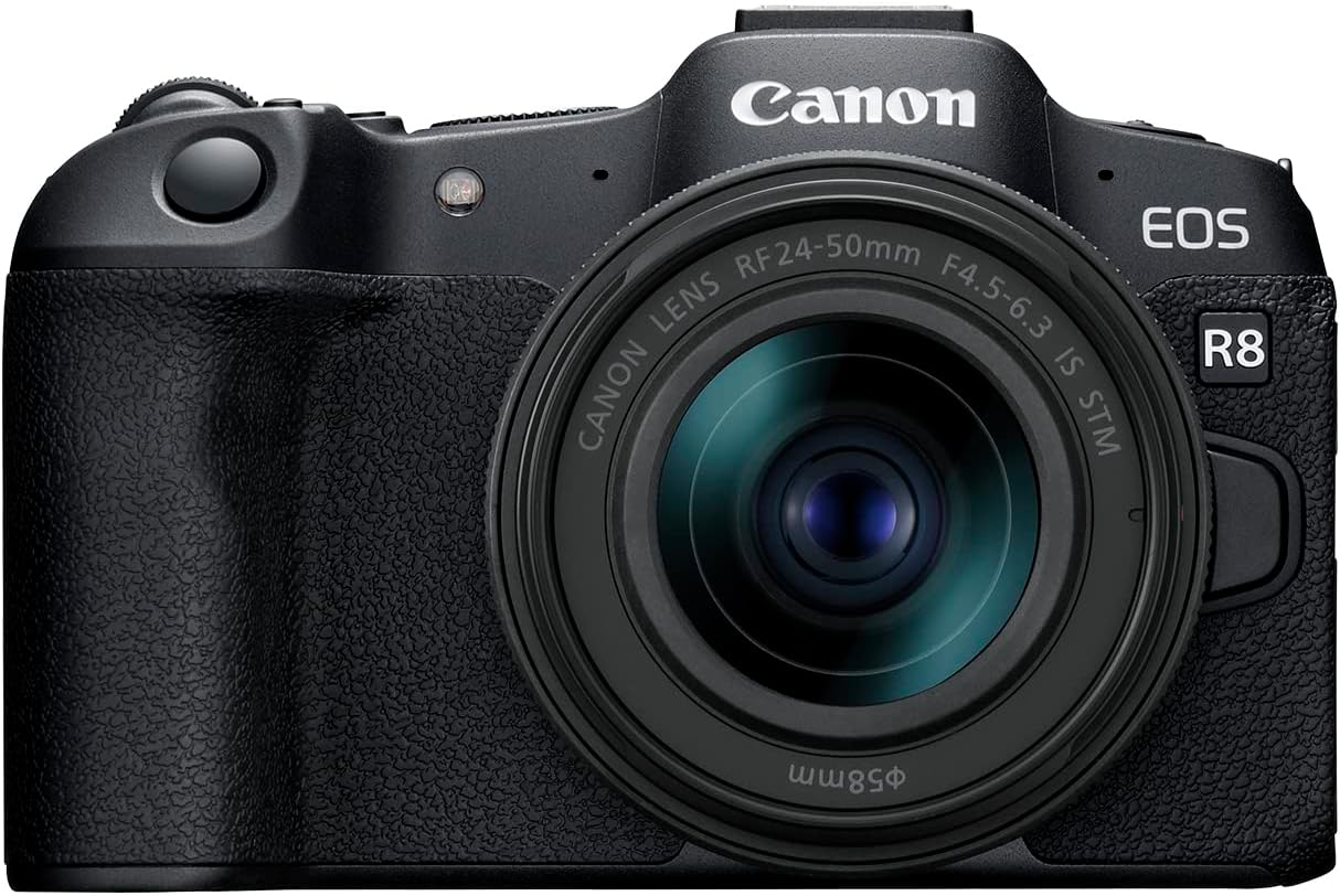 Canon EOS R8 Content Creator Kit, Full-Frame Hybrid Mirrorless Camera with Tripod & Stereo Microphone, 24.2 Megapixel CMOS Image Sensor, 4K Video, RF Mount, Vlogging Camera, Black