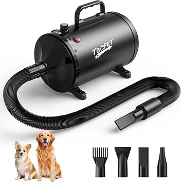 Dog Dryer High Velocity Dog Hair Dryer 5.2HP/3800W, Stepless Adjustable Speed Temperature Dogs Grooming Blow Dryer, Pet Dryer with 4 Nozzles,Blow Dryer for Dogs, Black