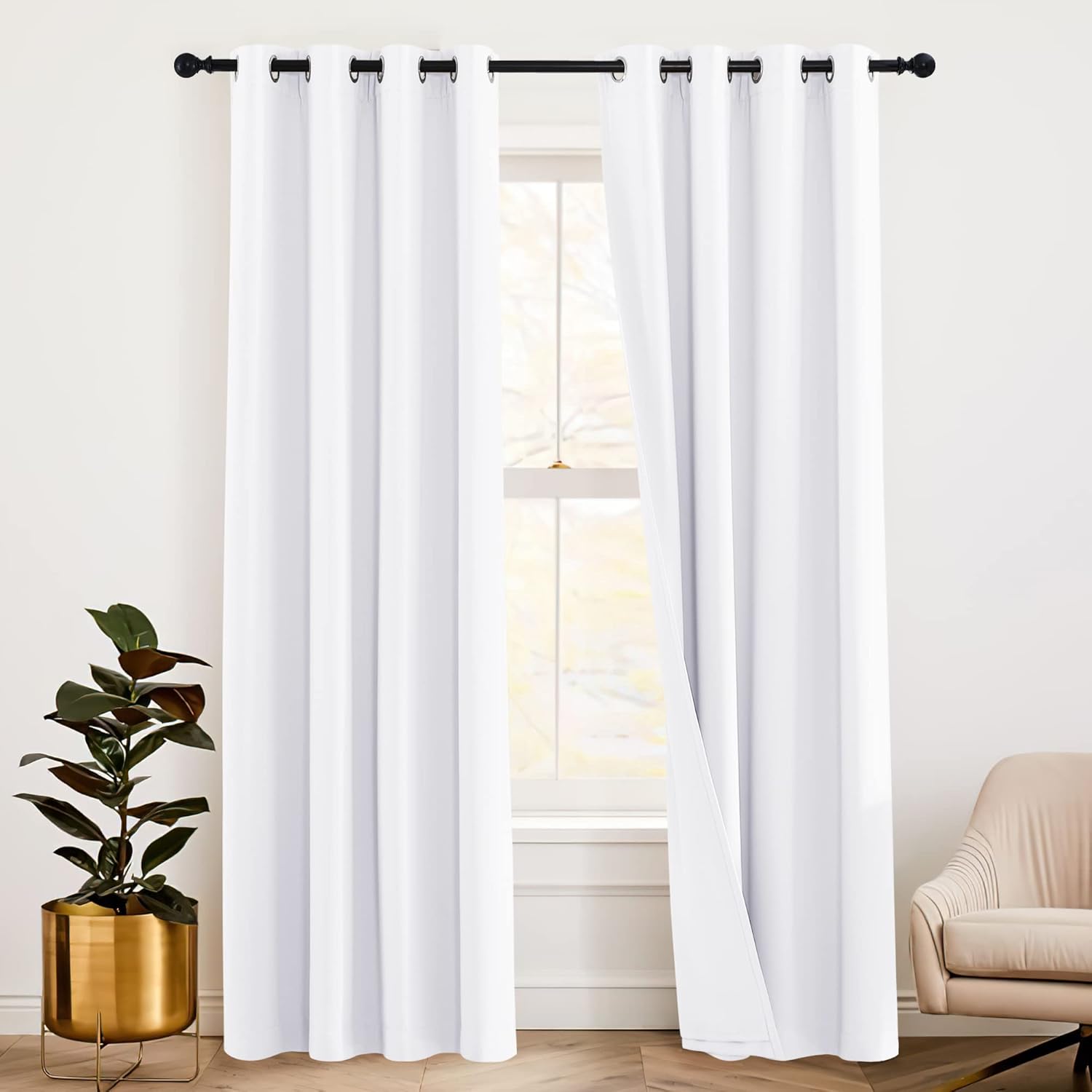 RYB HOME 3 in 1 Soundproof - Blackout - Insulation Linen Curtains, Noise Blocker Energy Saving Curtains for Bedroom Living Room Door Drapes Studio Home Office, Taupe, W52 x L108 in, 2 Panels