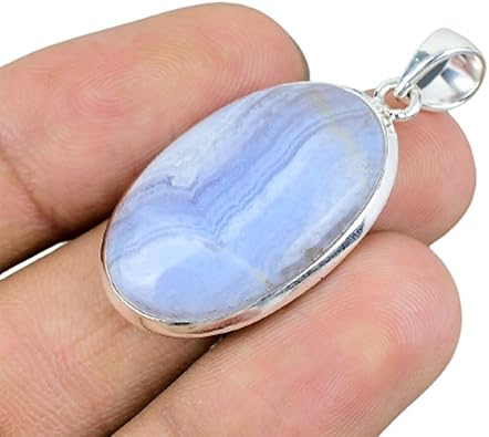 Blue Lace Agate Silver Pendant, 925 Silver Necklace, Handmade Jewelry, Stacking Silver Pendant, Boho Silver Pendant, Agate Silver Necklace, Agate Gemstone Pendant, Dainty Pendant, Promise Day Gift