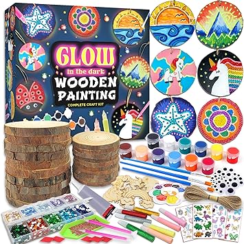 klmars Kids Wooden Painting Kit-Glow in The Dark-Arts & Crafts Gifts for Boys Girls Ages 5-12-Craft Activities Kits - Creative Art Toys for 5, 6, 7, 8, 9, 10, 11 & 12 Year Old Kids