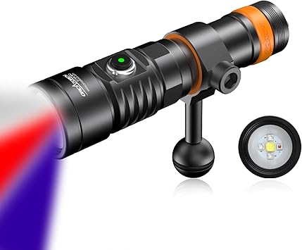 ORCATORCH D710V MK2 2300 Lumens Upgraded Underwater Video Light, White Red Violet Tri-Color, 120-Degree Wide Beam Scuba Flashlight for Dive Photography Fill Light and Fluorescent Night Diving