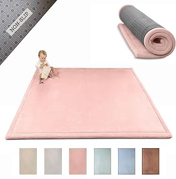 Stylish Coral Velvet Baby Play Mat 60" x 80" Pink – Soft 1" Thick High-Density Memory Foam Nursery Rug – Playmat for Floor with Non-Slip Backing for Crawling & Playing – Non-Toxic, odorless Area Rug