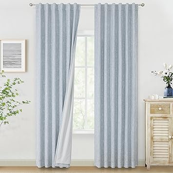Vision Home Chambray Blue Full Blackout Curtains 84 inch for Bedroom Living Room Darkening Soundproof Window Panels Thermal Insulated Rod Pocket Back Tab Grayish Blue Drapes 2 Panels 50" Wx84 L