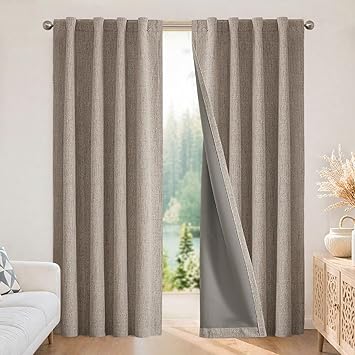 Joydeco Blackout Curtains for Bedroom - 120 Inch Long 100% Light Blocking 2 Panels Set Linen Drapes, Thermal Insulated Room Darkening Curtains, Linen Textured for Living Room, Rod Pocket & Back Tabs
