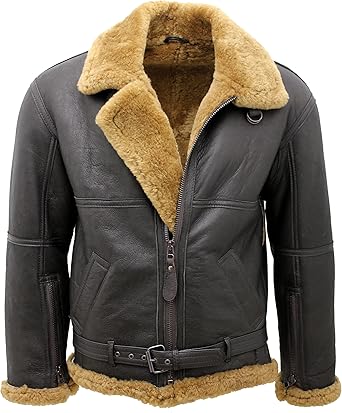 Infinity Men’s Brown RAF Real Shearling Sheepskin Flying Leather Jacket