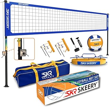 SKEERY Outdoor Heavy Duty Volleyball Net Set, Anti-Sag Design, Adjustable Aluminum Poles, Portable Volleyball Net for Backyard,Grass and Beach