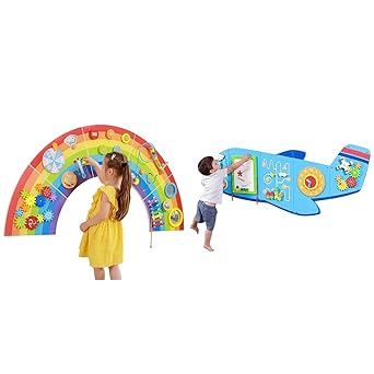 SPARK & WOW Rainbow & Airplane Activity Wall Panels - Ages 18m+ - Montessori Sensory Wall Toy - 16 Activities - Busy Board - Toddler Room Decor