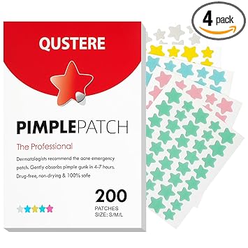 QUSTERE Pimple Patches for Face, Hydrocolloid Acne Patches, Cute Star Zit Covers, Colorful Spot Stickers with Tea Tree, Salicylic Acid & Cica Oil| 3 Sizes (10mm, 12mm & 14mm) |200 Count