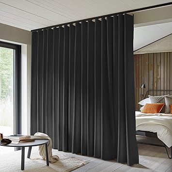 MaKefeile Room Divider Curtains Total Blackout Privacy Curtain Panel Room Thermal Insulated Noise Reduction Curtains for Bedroom Window Living Room Ceiling Track Curtain W 15 ft × H 9 ft Black