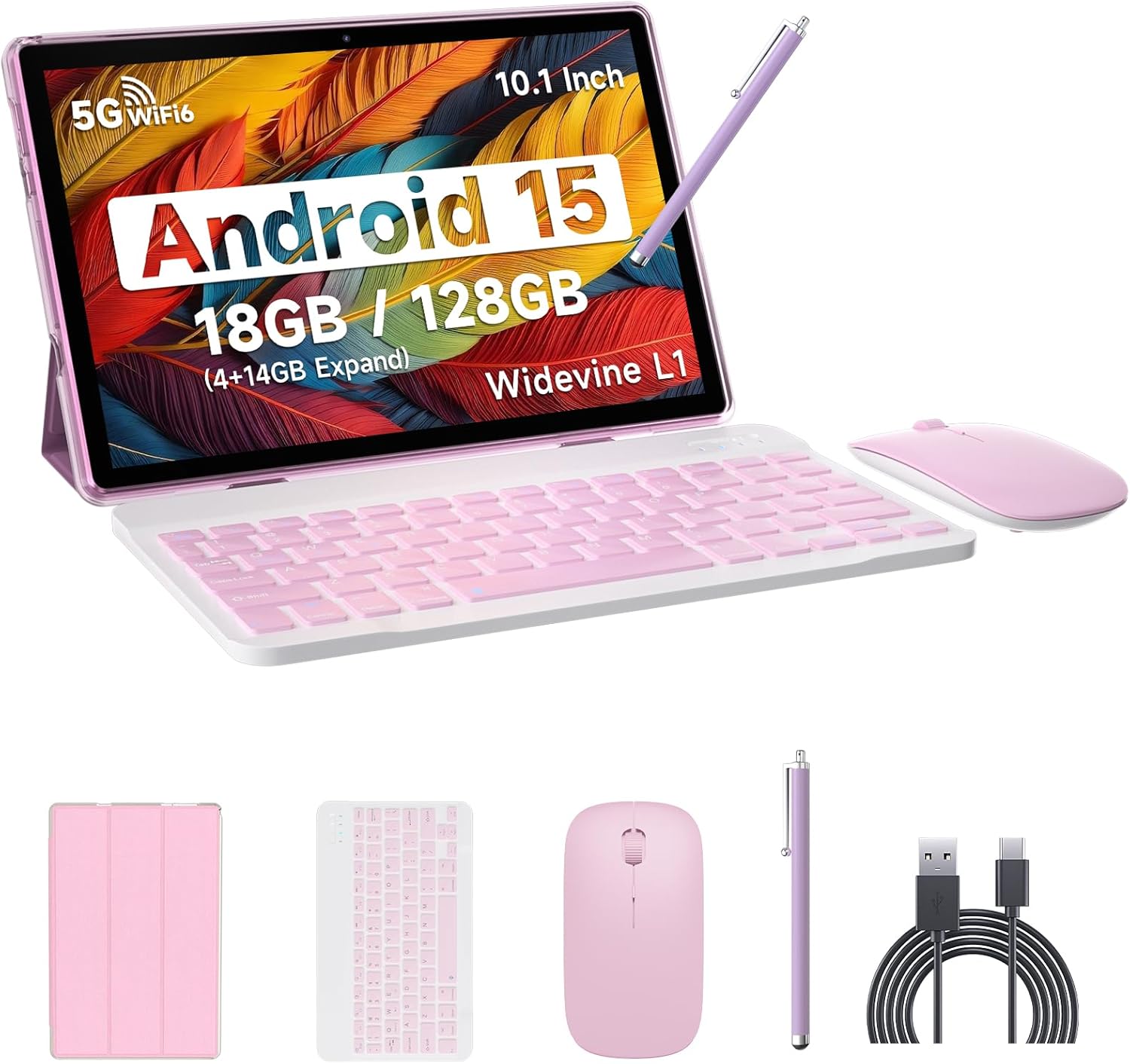 IWEGGO Android 15 Tablet, 10 Inch 18GB RAM+128GB ROM/ 2TB Expandable Tablet, 2.0GHz Quad-core Processor, 1280*800 HD Touch Screen, 5G WiFi6 BT 5.0, 2 in 1 Tablets with Keyboard Case Mouse Stylus Black
