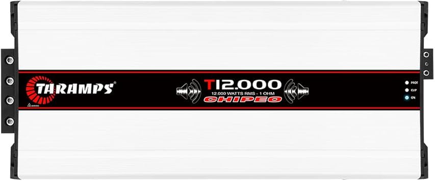 Taramps T 12.000 Chipeo 1 Ohm 12000 Watts Rms 12.6 Volts, Peak Power 13300 Watts Rms Monoblock Car Audio Amplifier RCA Input Gain Control Smart Cooler