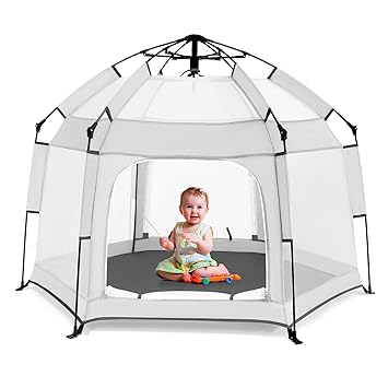 Bend River Baby Playpen with Canopy, Portable Baby Beach Tent, Toddler Play Yard Indoor and Outdoor, Foldable Mosquito Net for Infant - Light Grey